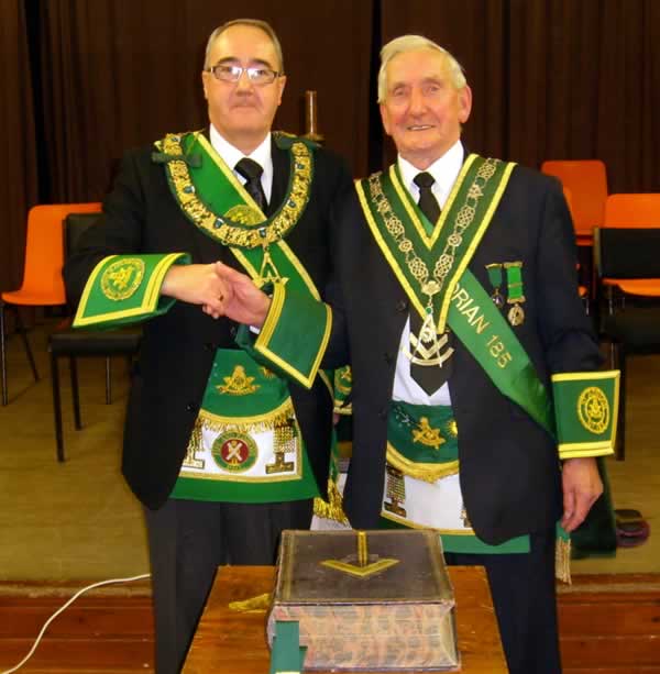 PGM Bro. Rev Andrew E Paterson JP with RWM Bro. Jackie Taylor PGM Bro. Rev Andrew E Paterson JP with RWM Bro. Jackie Taylor