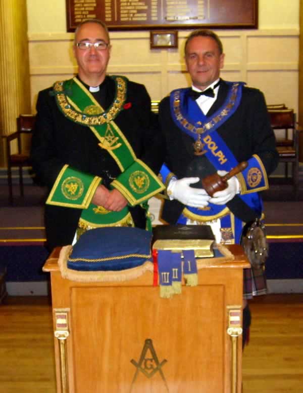 PGM Bro. Rev Andrew E Paterson JP and RWM Bro. David Baisley RWM Bro. David Baisley and PGM Bro. Andrew Paterson